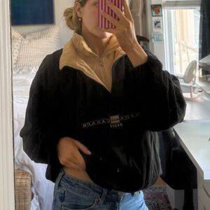 Black Half-Zip Pullover with Tan Collar